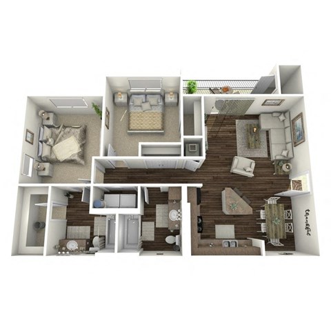 Floor plan for 2 beds, 2 baths, 1060 sqft